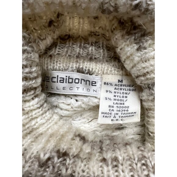 Vintage 90s Liz Claiborne Cream Turtleneck Sweater Diamond Neutral Wool Blend M - Picture 4 of 7